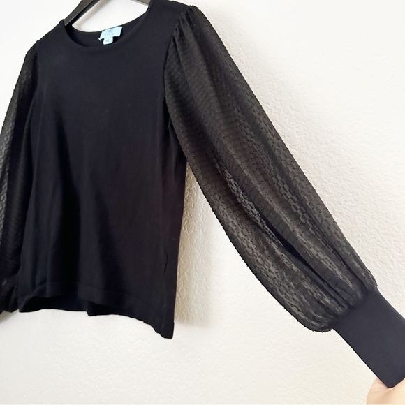 CECE Mockneck Contrast Sleeve Sweater Black Small - Picture 5 of 9